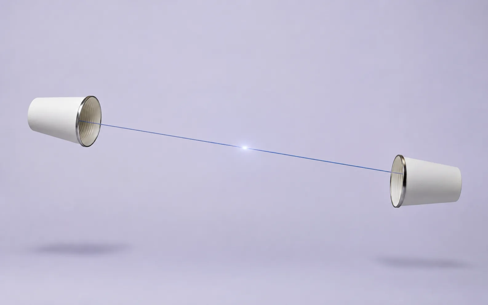 Two paper cups connected by a glowing taut string, seamless offshore accounting teams across time zones