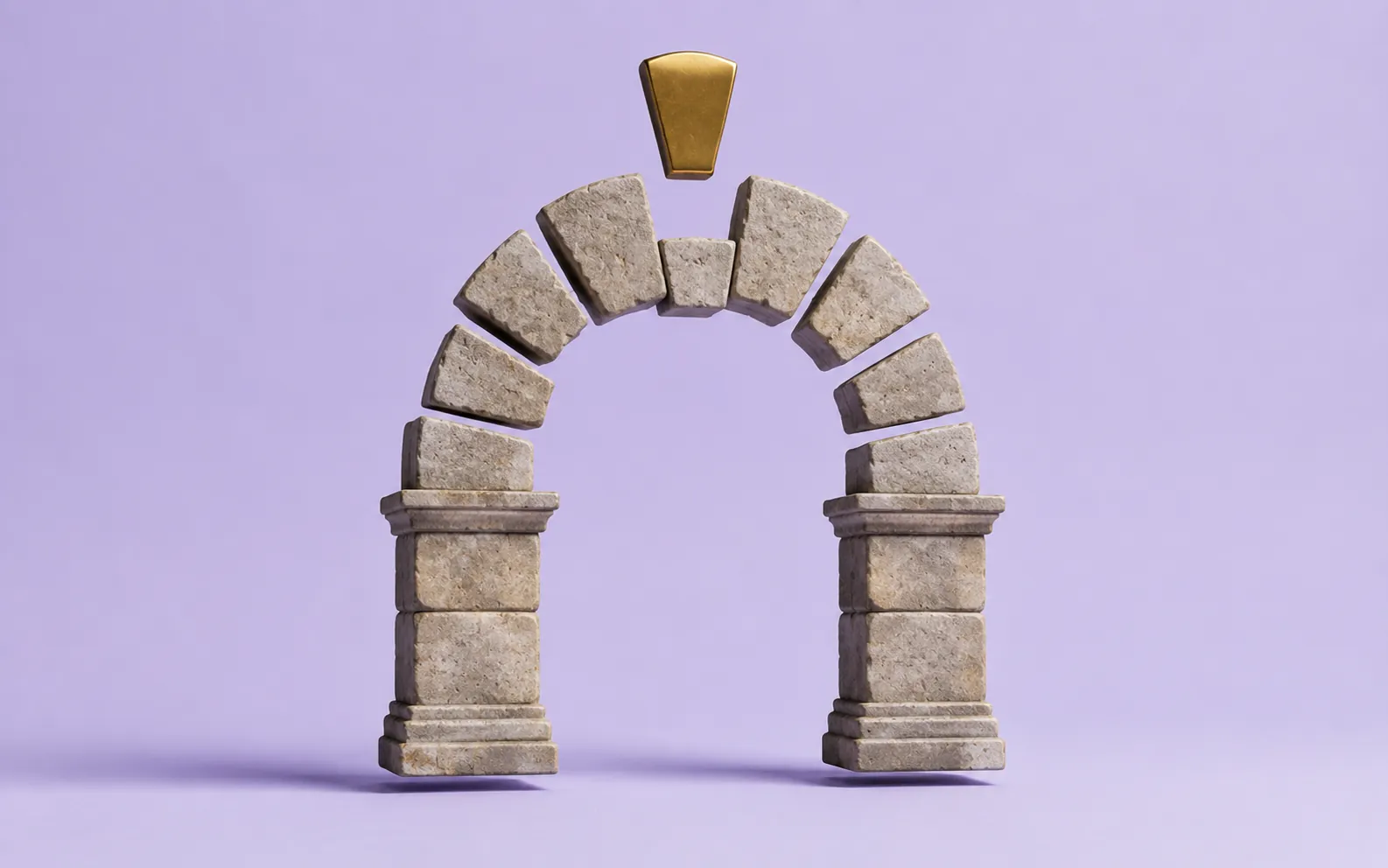 Stone archway assembling in mid-air with a brass keystone, SECP company registration and secretarial services